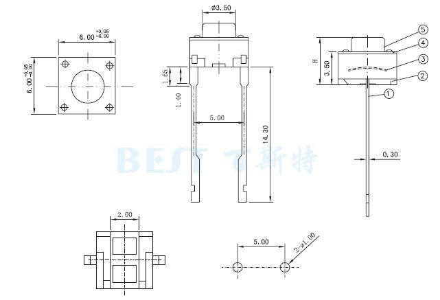 輕觸開關(guān)TS-1109D參考圖紙 輕觸開關(guān)TS-1109D參考圖紙