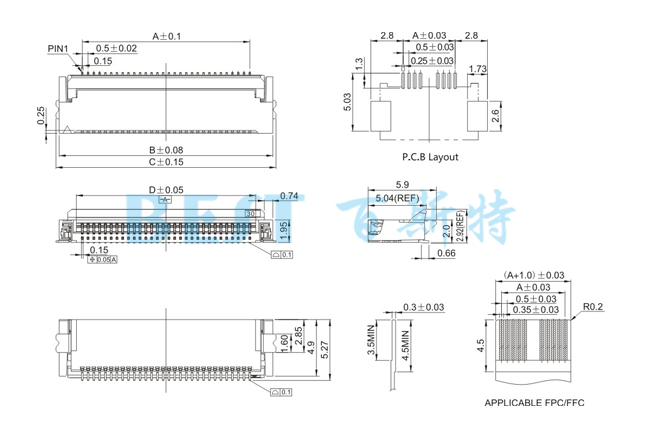 FPC連接器0521-npwb-sn前插后翻參考圖紙 FPC連接器0521-npwb-sn前插后翻參考圖紙